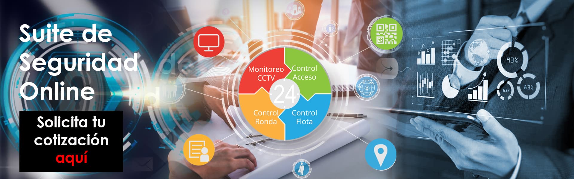 Suite de seguridad online: monitoreo CCTV, control de acceso, control de flota y control de rondas. Solicita tu cotización.